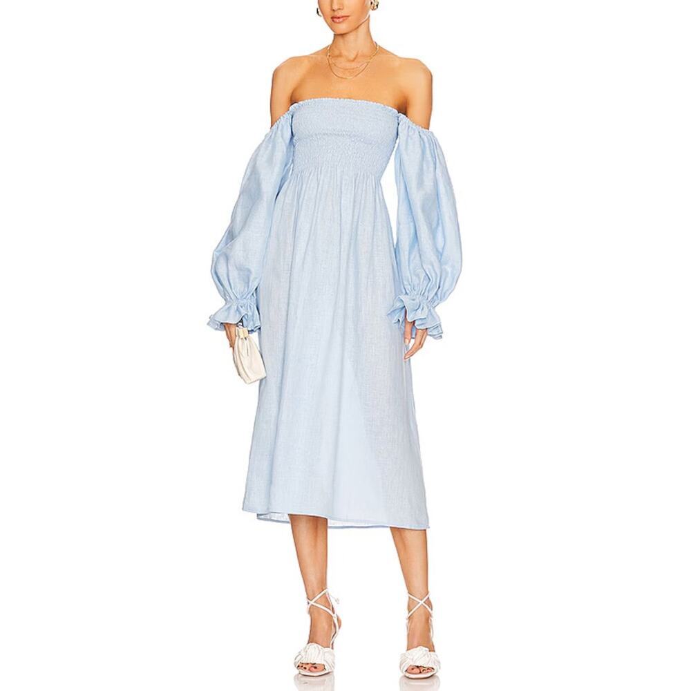 Sleeper Atlanta Linen Dress in Blue Size S